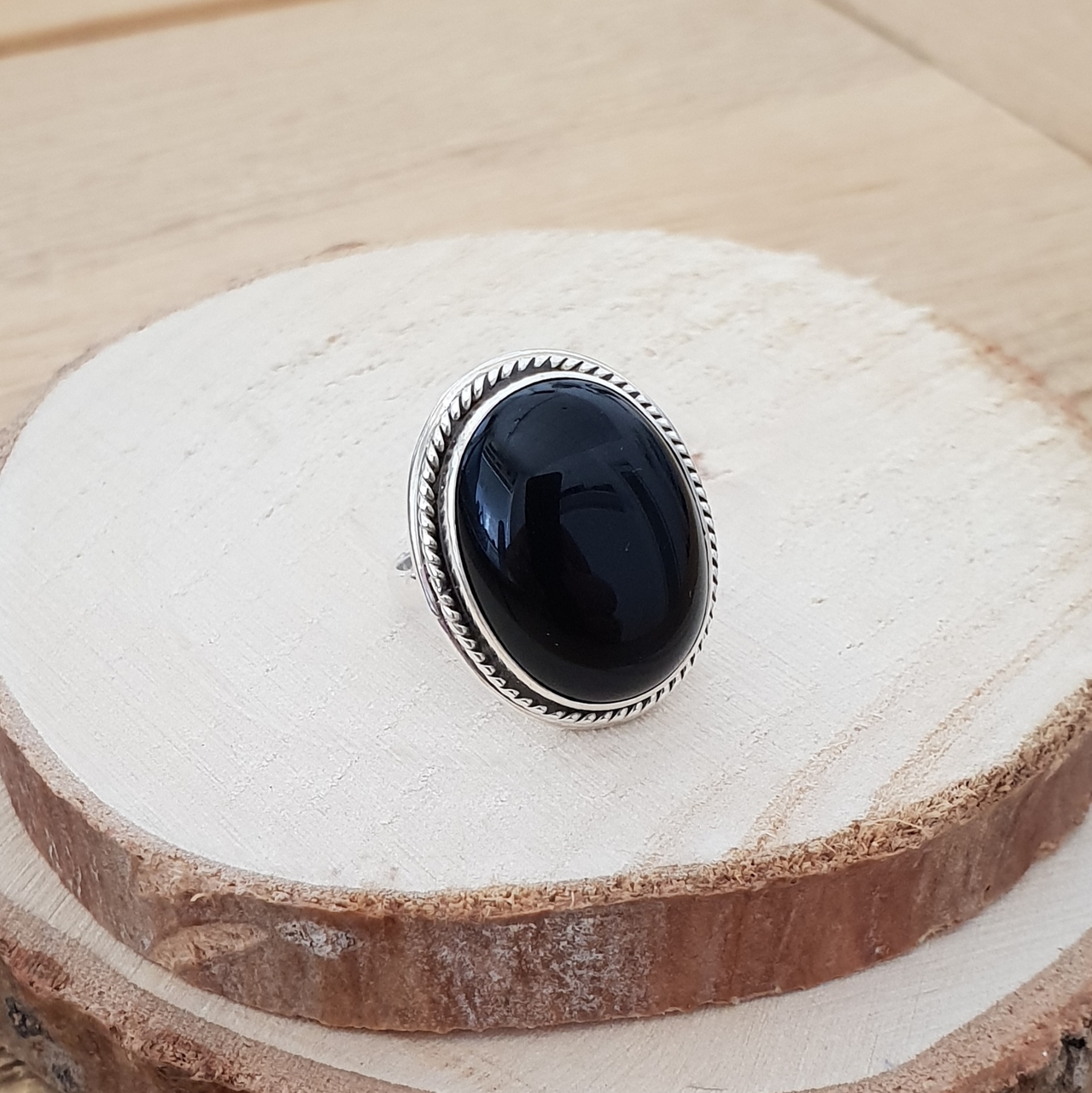 veelbelovend Vlek Van Zilveren ring met grote zwarte steen (onyx) - Edenshop